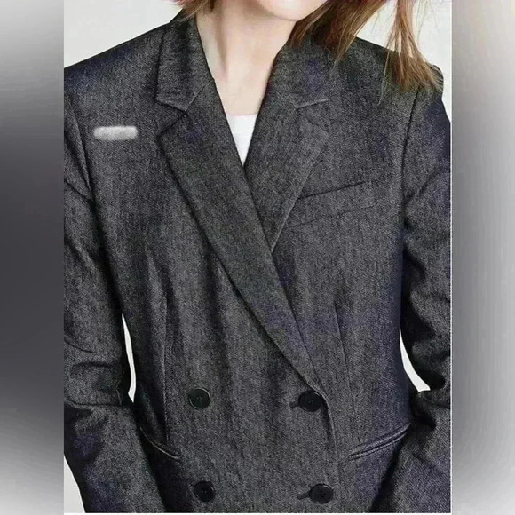 🔥🔥 NWOT Theory Double Breasted Deadstock Denim Coat Blazer Dark Blue 00 Jacket - Picture 3 of 16